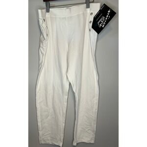 NEW Onque Casual Womens 1X White Stretch Knit Pull On Nautical Button Crop Pants